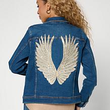 DG2 by Diane Gilman Diamond Collection Wing Embroidered Denim Jacket