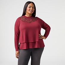DG2 by Diane Gilman Embellished Bushed Sweater Knit Easy Top