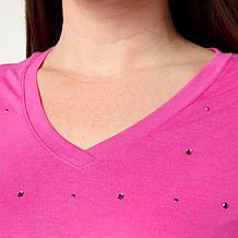 DG2 by Diane Gilman Embellished Crystal Front V-Neck Top