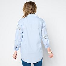 DG2 by Diane Gilman Embellished Striped Poplin Button-Down Shirt