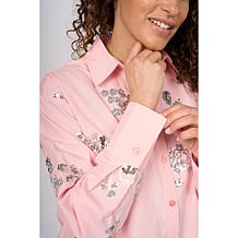 DG2 by Diane Gilman Embellished Striped Poplin Button-Down Shirt