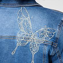 DG2 by Diane Gilman Embroidered Classic Stretch Denim Jacket