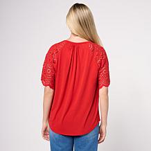 DG2 by
Diane Gilman Embroidered Eyelet Sleeve Mixed Media Tee