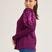 DG2 by Diane Gilman Embroidered Juliette-Sleeve Sweater