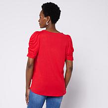 DG2 by Diane Gilman Embroidered Puff-Sleeve Square-Neck Top