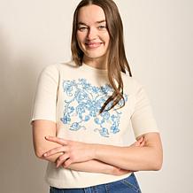 DG2 by Diane Gilman Embroidered Short-Sleeve SoftEase Sweater