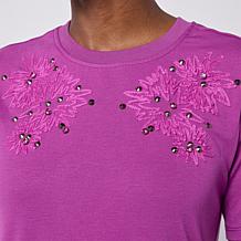 DG2 by Diane Gilman Everyday Jersey Embellished Crew Neck Tee