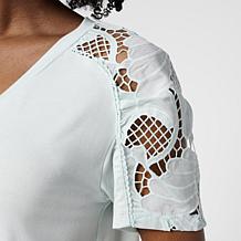 DG2 by Diane Gilman Everyday Jersey Eyelet Ruched Sleeve Top