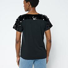 DG2 by Diane Gilman Everyday Jersey Paillette Yoke Knit Top