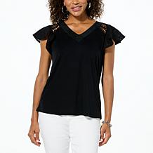 DG2 by Diane Gilman Eyelet Flutter-Sleeve Top
