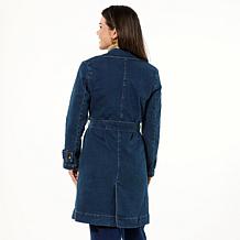 DG2 by Diane Gilman Faux Fur Trimmed Stretch Denim Trench Coat
