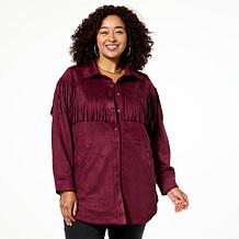 DG2 by Diane Gilman Faux Suede Fringe Car Coat