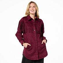 DG2 by Diane Gilman Faux Suede Fringe Car Coat