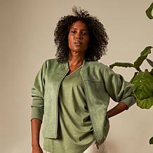 DG2 by Diane Gilman Faux Suede Puff Sleeve Bomber Jacket 