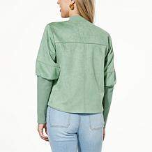 DG2 by Diane Gilman Faux Suede Puff Sleeve Bomber Jacket 