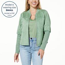 DG2 by Diane Gilman Faux Suede Puff Sleeve Bomber Jacket 