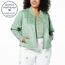 DG2 by Diane Gilman Faux Suede Puff Sleeve Bomber Jacket 