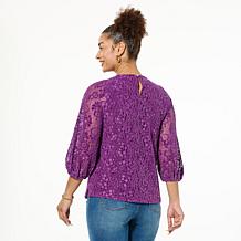 DG2 by Diane Gilman Flocked Lace Bracelet Sleeve Top