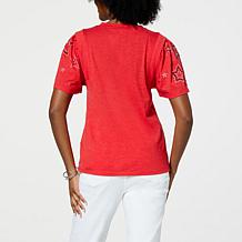 DG2 by Diane Gilman Flutter-Sleeve Embellished Americana Tee