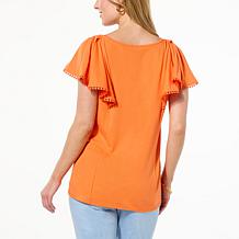 DG2 by Diane Gilman Jersey Knit Flutter-Sleeve Top