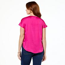 DG2 by Diane Gilman Just Like Silk Crochet Lace Yoke Dolman Top