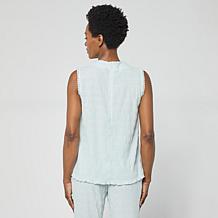 DG2 by Diane Gilman Knit Micro Plisse Gathered Neck Sleeveless Top