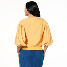 DG2 by Diane Gilman Lace-Front 3/4 Lantern Sleeve Blouse