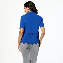 DG2 by Diane Gilman Lace Inset Knit Button-Up Shirt