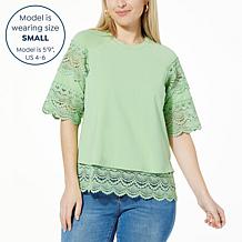 DG2 by Diane Gilman Lace Trim Short-Sleeve Easy Top
