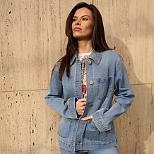 DG2 by Diane Gilman Lux Touch Denim Patch Pocket Utility Jacket