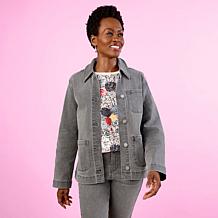 DG2 by Diane Gilman Luxe Touch Denim Patch Pocket Utility Jacket