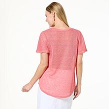 DG2 by Diane Gilman Mesh Knit Flutter-Sleeve Sweater with Sequins