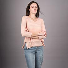 DG2 by Diane Gilman Metallic Striped Jersey V-Neck Easy Top