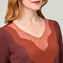 DG2 by Diane Gilman Mixed Media Brushed Sweater Knit V-Neck Top