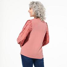 DG2 by
Diane Gilman Mixed Media Knit Top with Floral Burnout Sleeve