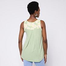 DG2 by Diane Gilman Mixed Media Pleated Front High-Low Tank