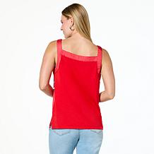 DG2 by Diane Gilman Mixed Media Scarf Print V-Neck Tank