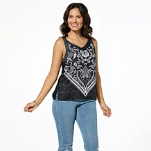 DG2 by Diane Gilman Mixed Media Scarf Printed Flutter Sleeve Top - 23496561 | HSN