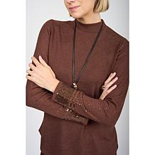 DG2 by Diane Gilman Mock-Neck Embellished Sleeve Knit Top