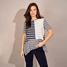DG2 by Diane Gilman Multi-Stripe Rib Knit Tunic