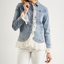 DG2 by Diane Gilman New Classic Stretch Chiffon Combo Denim Jacket