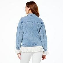 DG2 by Diane Gilman New Classic Stretch Chiffon Combo Denim Jacket