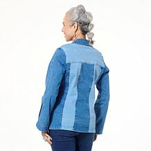 DG2 by Diane Gilman New Classic Stretch Denim Colorblock Blazer