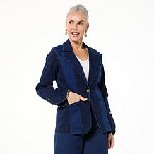 DG2 by Diane Gilman New Classic Stretch Denim Colorblock Blazer