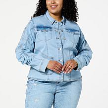 DG2 by Diane Gilman New Classic Stretch Denim Embellished Jean Jacket