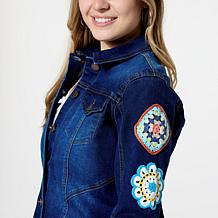 DG2 by Diane Gilman New Classic Stretch Denim Embellished Jean Jacket