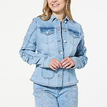 DG2 by Diane Gilman New Classic Stretch Denim Embellished Jean Jacket