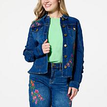DG2 by Diane Gilman New Classic Stretch Denim Embellished Jean Jacket