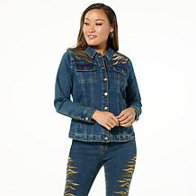 DG2 by Diane Gilman New Classic Stretch Denim Embellished Jean Jacket