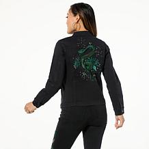 DG2 by Diane Gilman New Classic Stretch Denim Embellished Jean Jacket